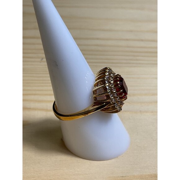 Vintage 14K HGE Z NDL Garnet Diamond Cluster Ring - Picture 3 of 5